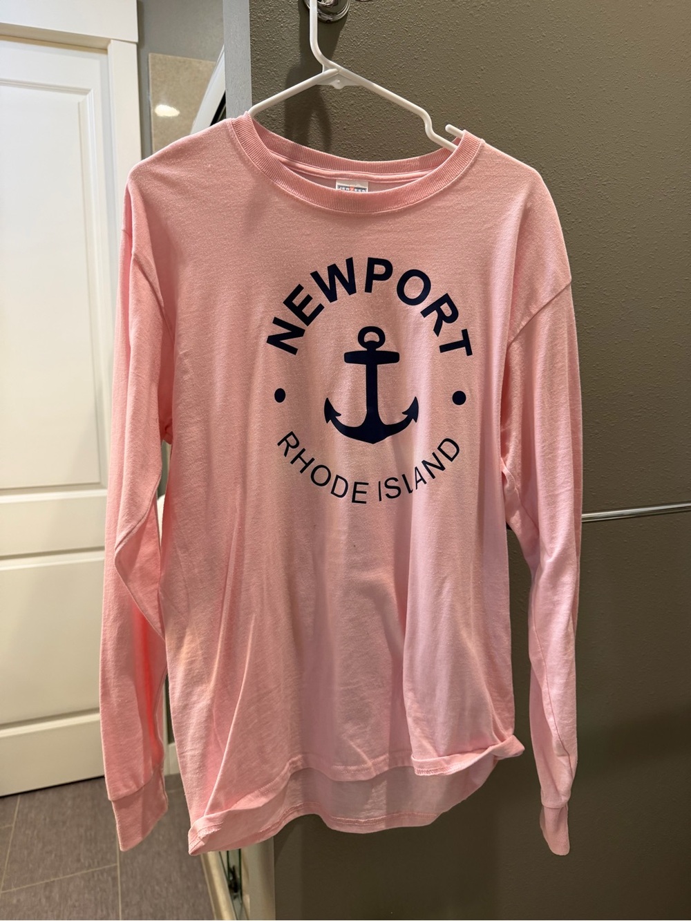 Jerzees Pink Newport Rhode Island Anchor Long-Sleeve Tee